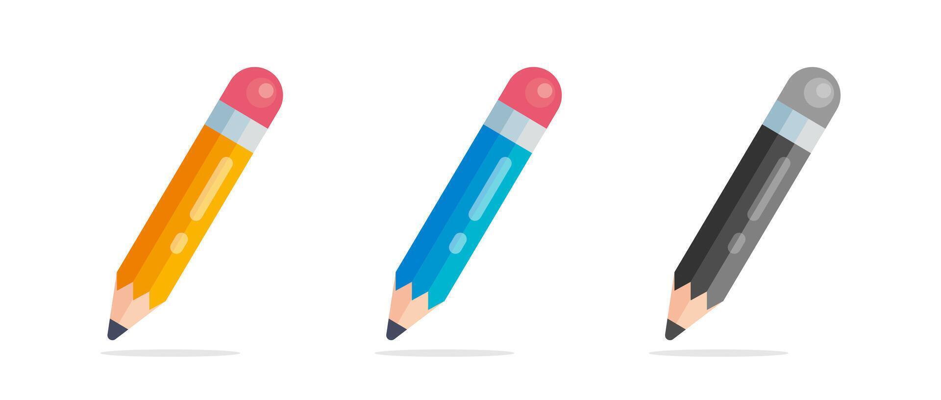 Pencil flat icons. Flat icons of pencils in various designs vector