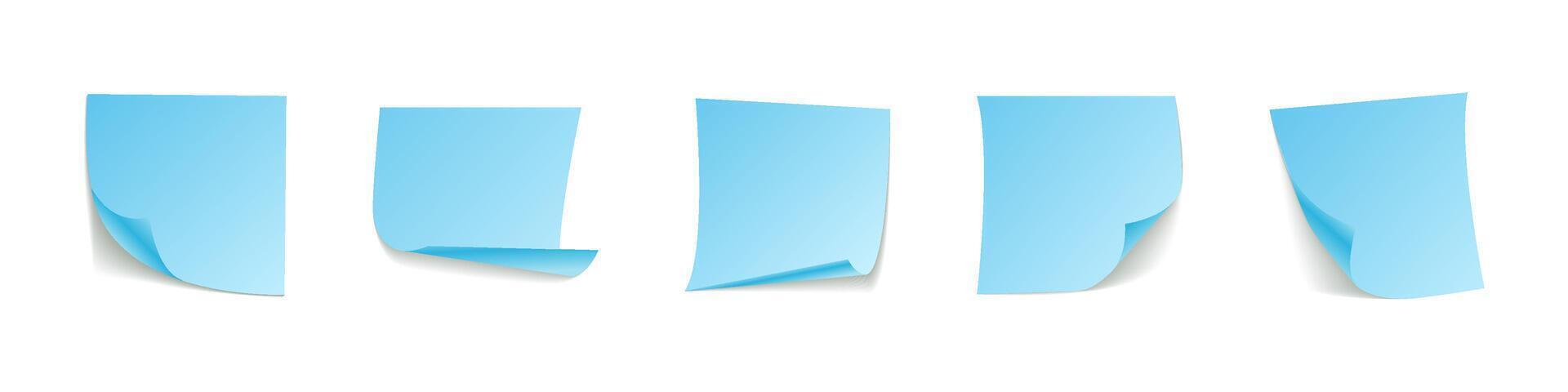 Sticker paper note with curl realistic set. Realistic paper notes with curled edges vector