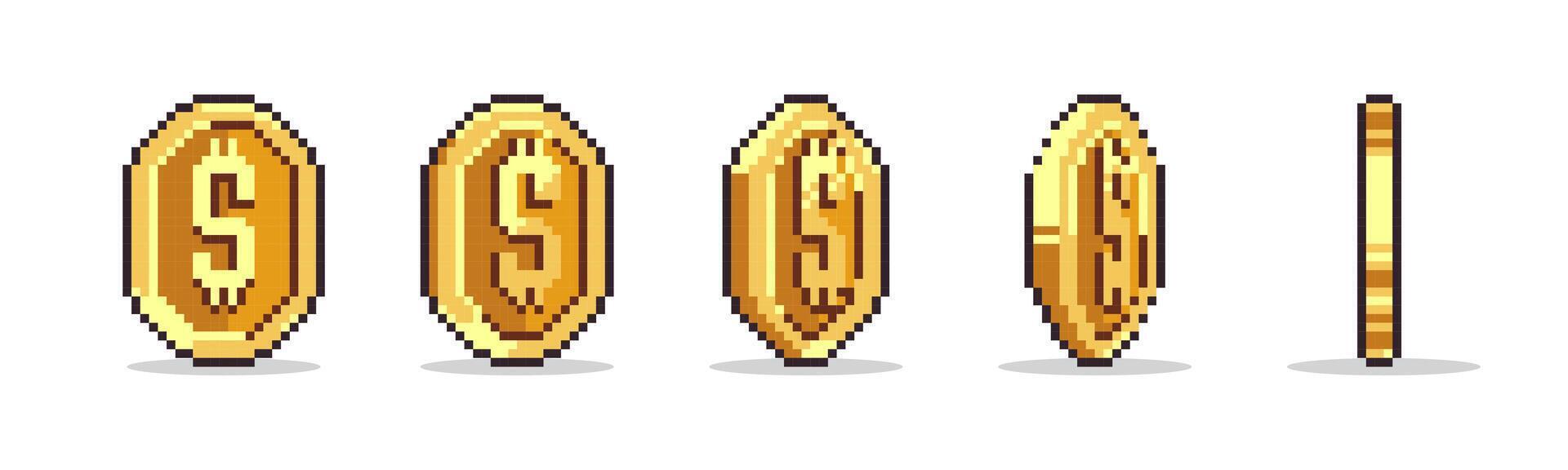 Dollar coin pixel style set. Pixel-style dollar coins vector