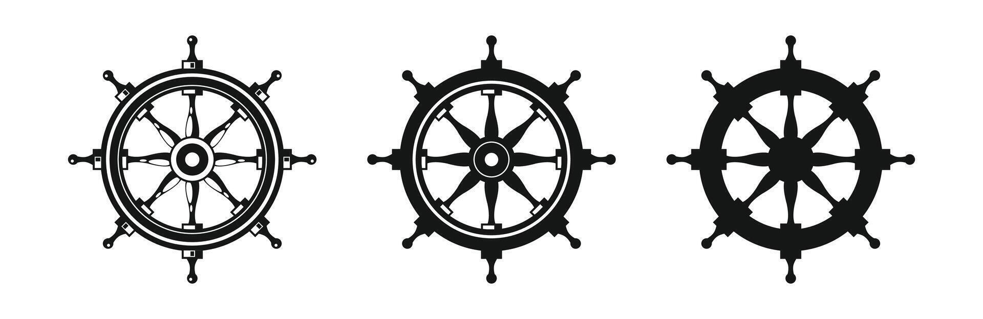 Steering wheel for ship icons. Icons of steering wheels vector