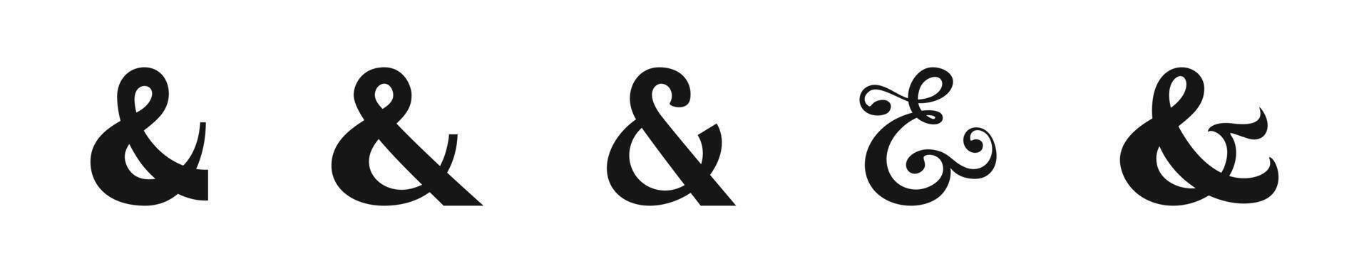 Ampersand sign icons. Various ampersand symbols in different styles vector