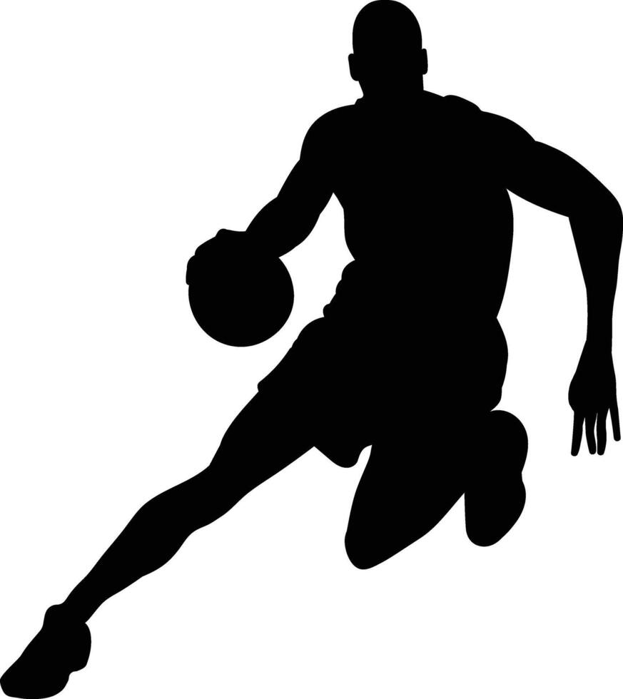 Basketball player dribbling ball silhouette vector
