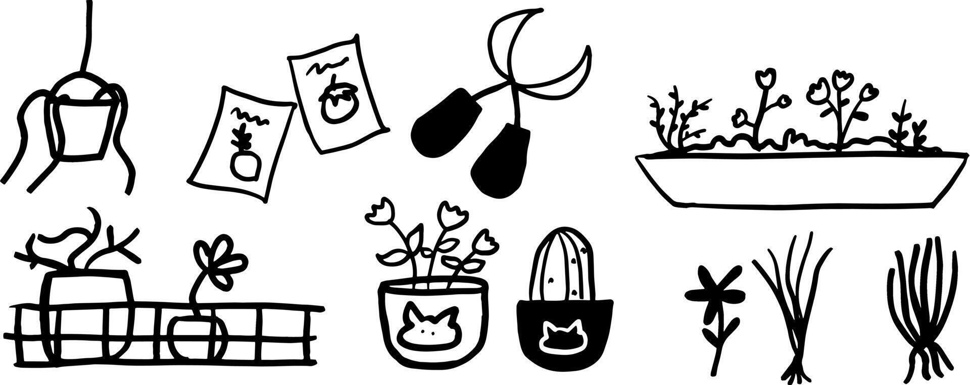 Minimalist Nature and Garden Doodle Set vector