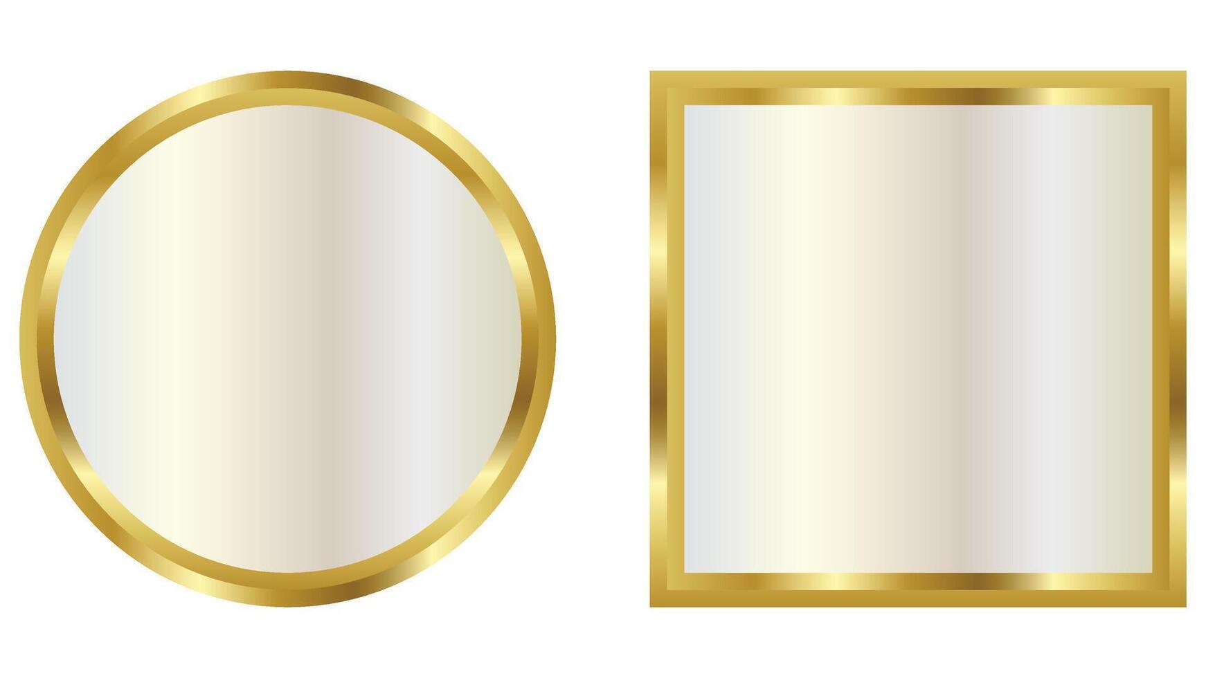 Rectangle and Golden circle frame text box with gold award ribbon icon anniversary badge vector