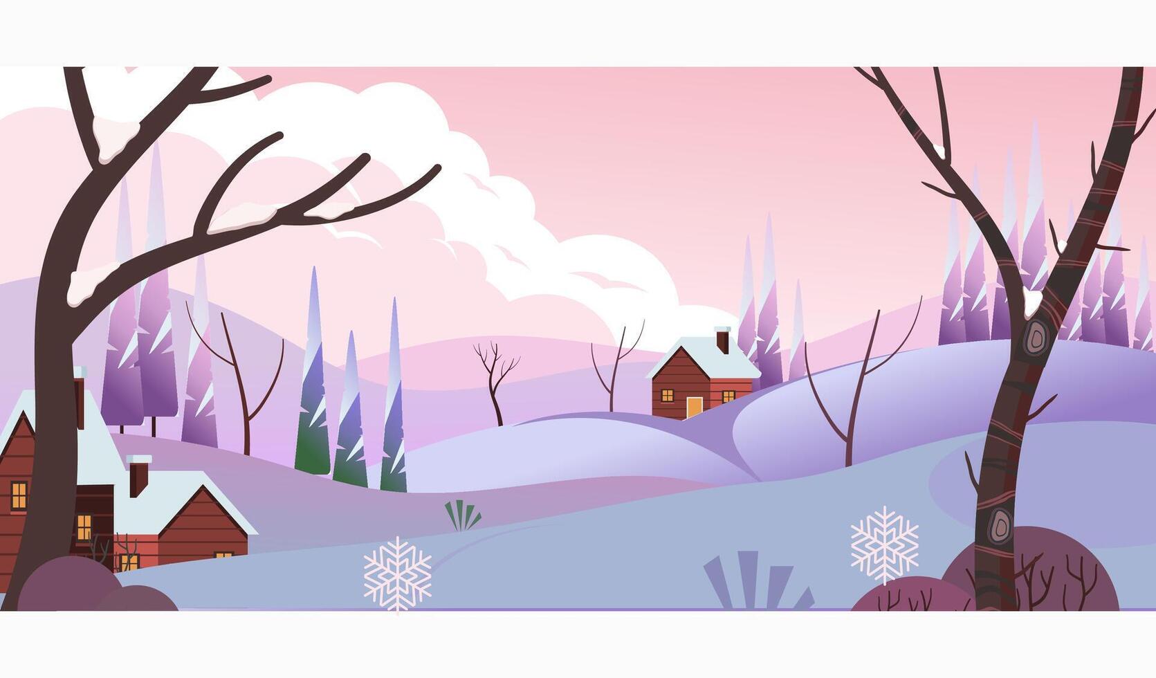 Winter landscape with houses and trees vector