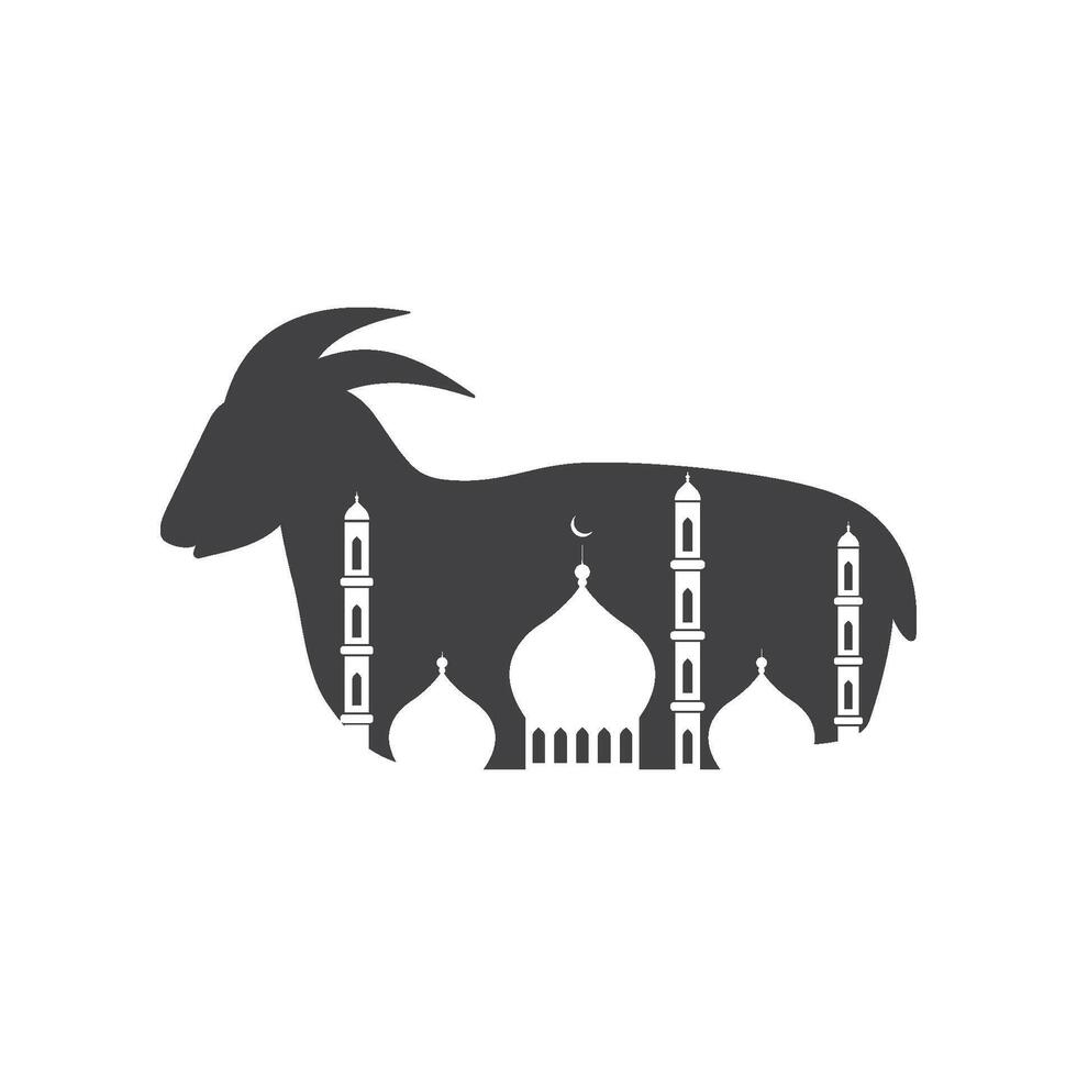 happy Eid al-Adha Mubarak Islamic religion mosque goat logo design vector