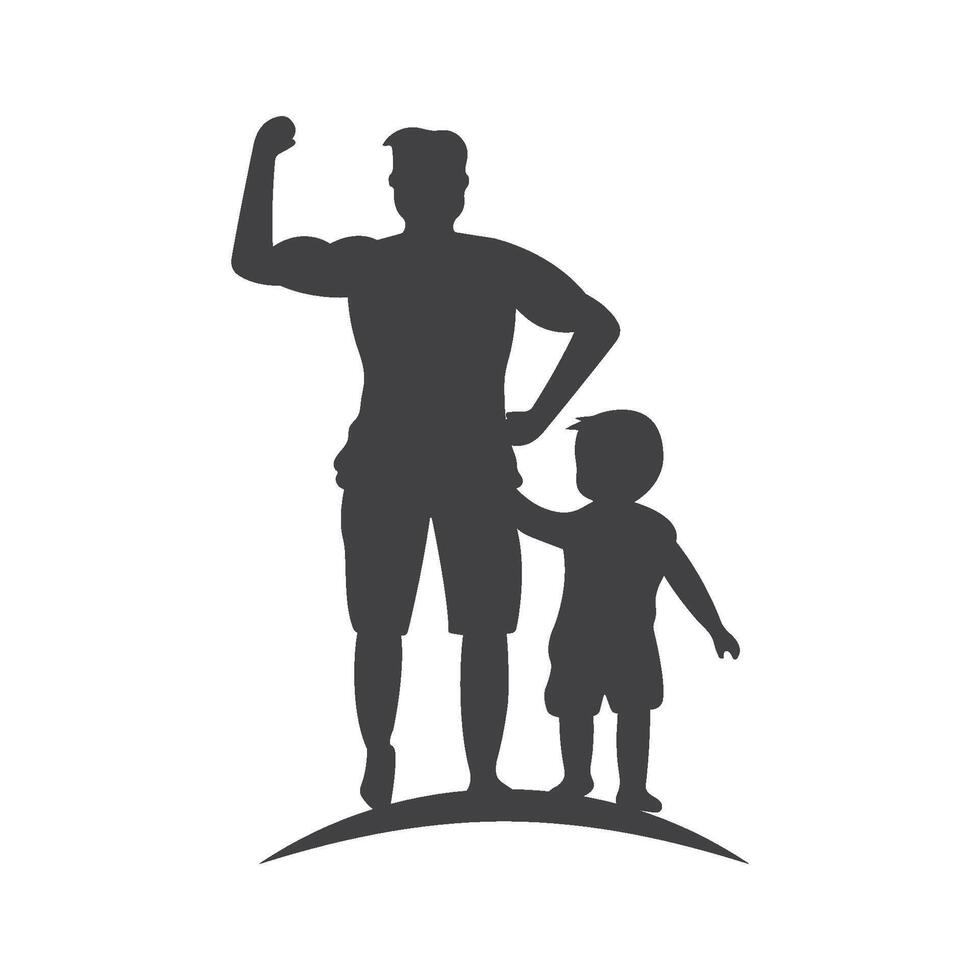 Dad and son silhouette. Happy Father's Day. vector