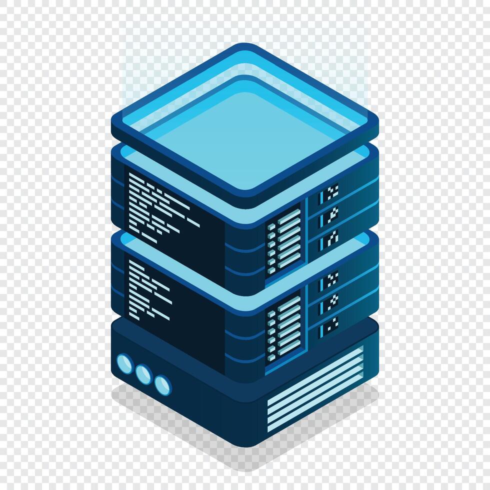 Isometric futuristic server. Isometric database or data center. Abstract blockchain. Computer storage. Cloud storage. illustration vector