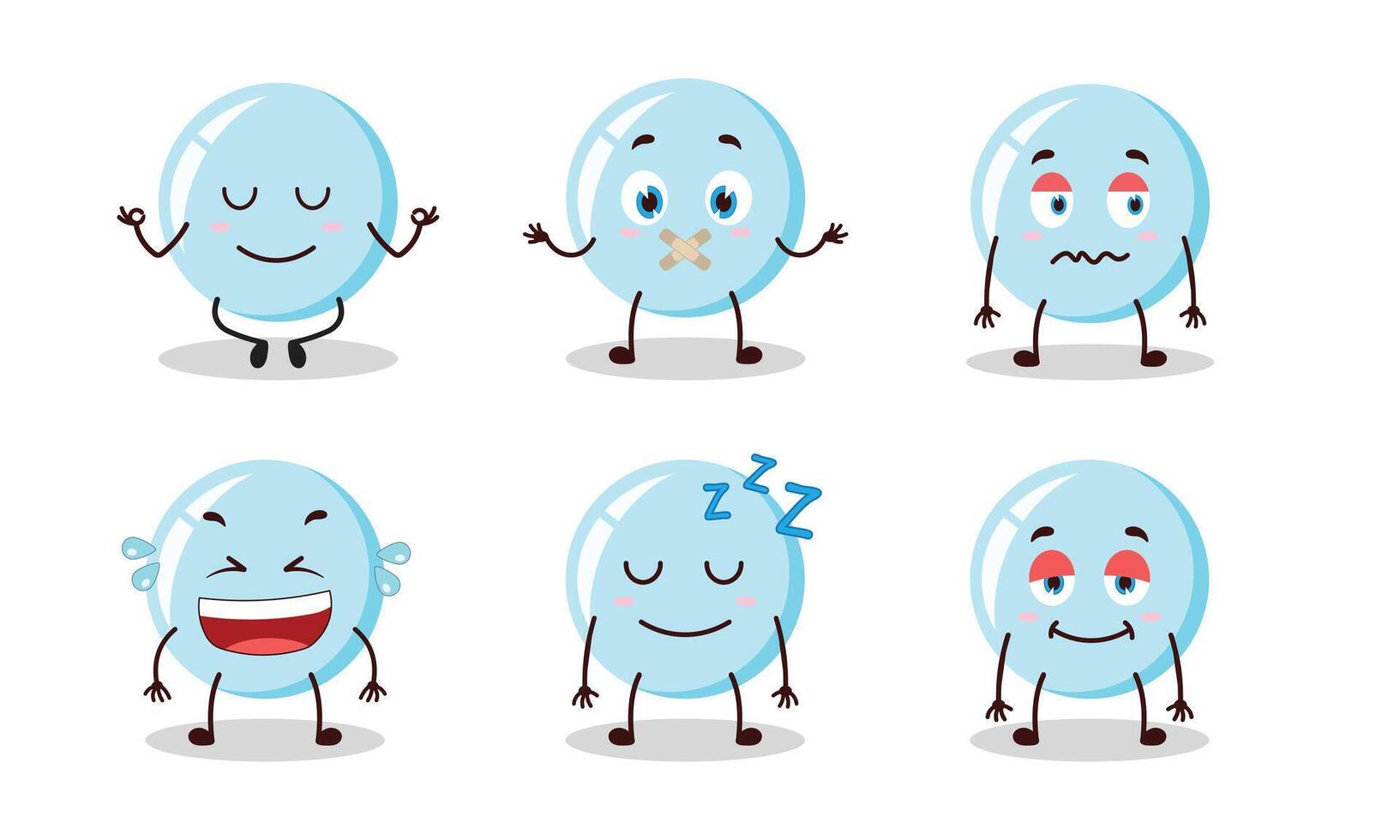 funny bubble cartoon with so many different expressions characterillustration vector