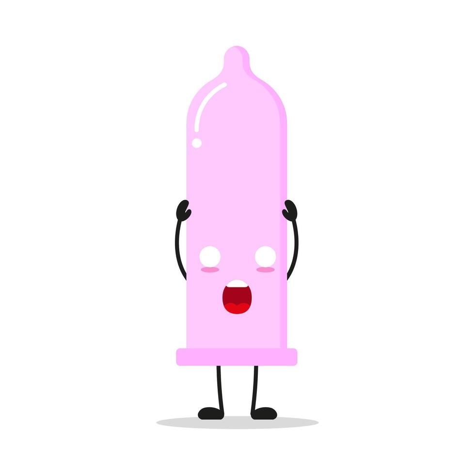 Cute shocked condom character. Funny contraceptive cartoon emoticon in flat style. protection emoji llustration vector