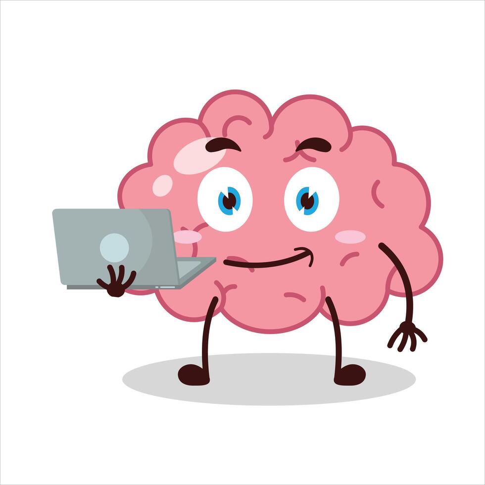 Cute success business expression of brain carry laptops cartoon character vector
