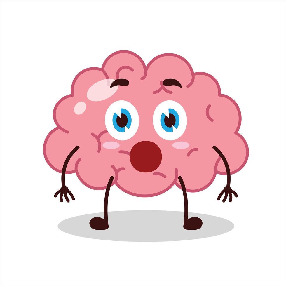 Cute shocked expression of brain cartoon character vector