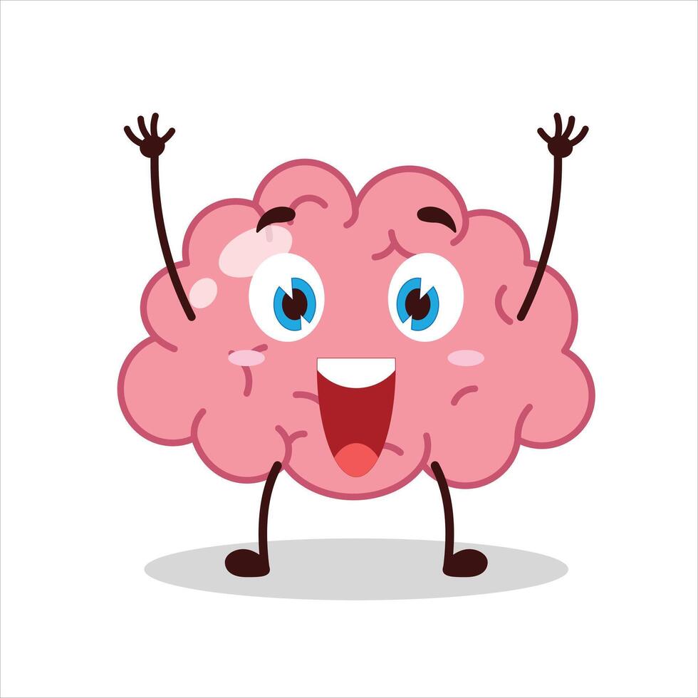 Cute rise hand happy expression of brain cartoon character vector