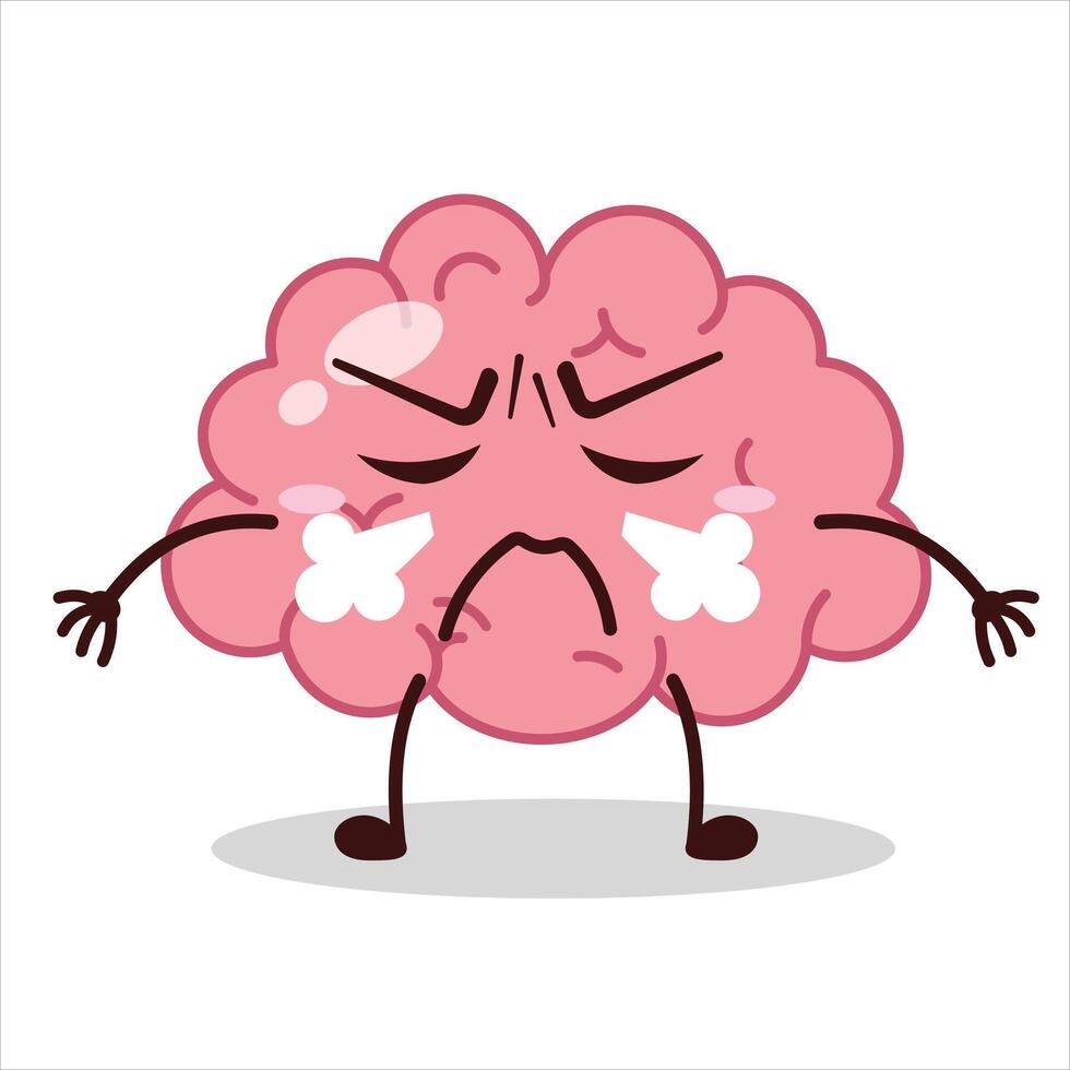 Cute mad expression of brain cartoon character vector