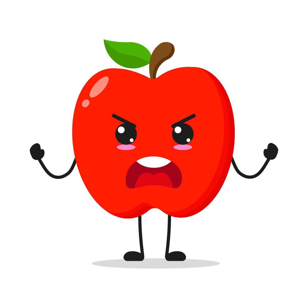 Cute furious red apple character. Temperament fruit cartoon emoticon in flat style. apple emoji illustration vector