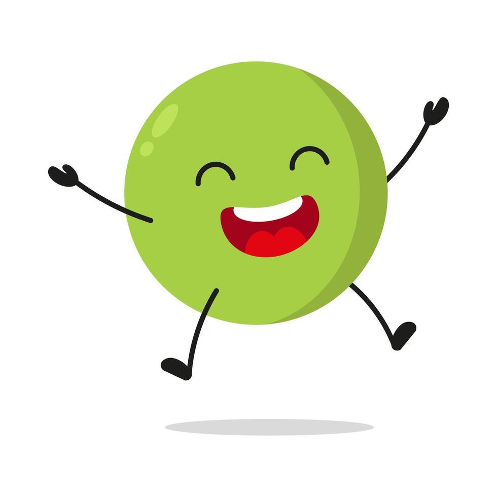 Cute happy peas character. Funny victory jump celebration vegetable cartoon emoticon in flat style. bean emoji vector