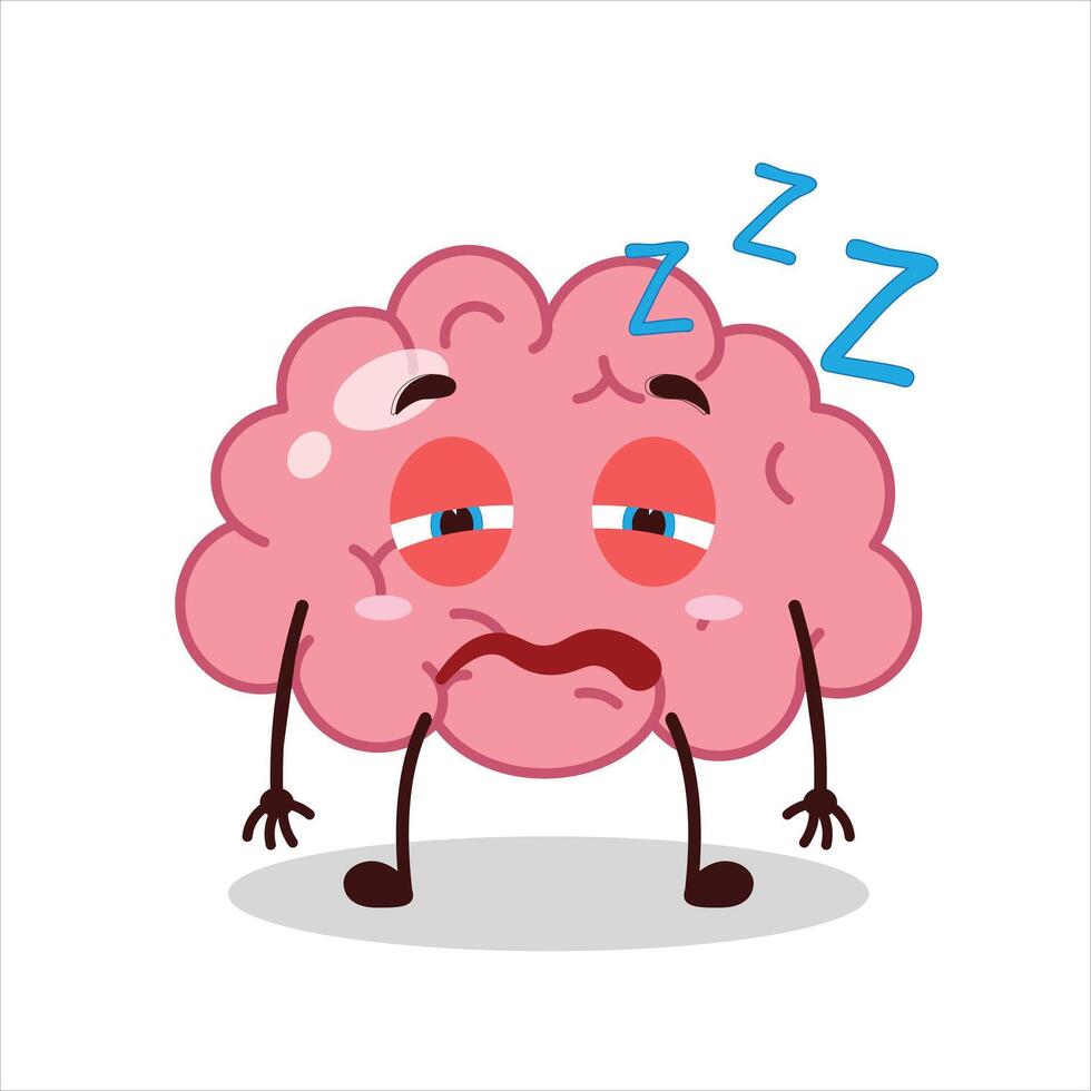 Cute sleepy expression of brain cartoon character vector