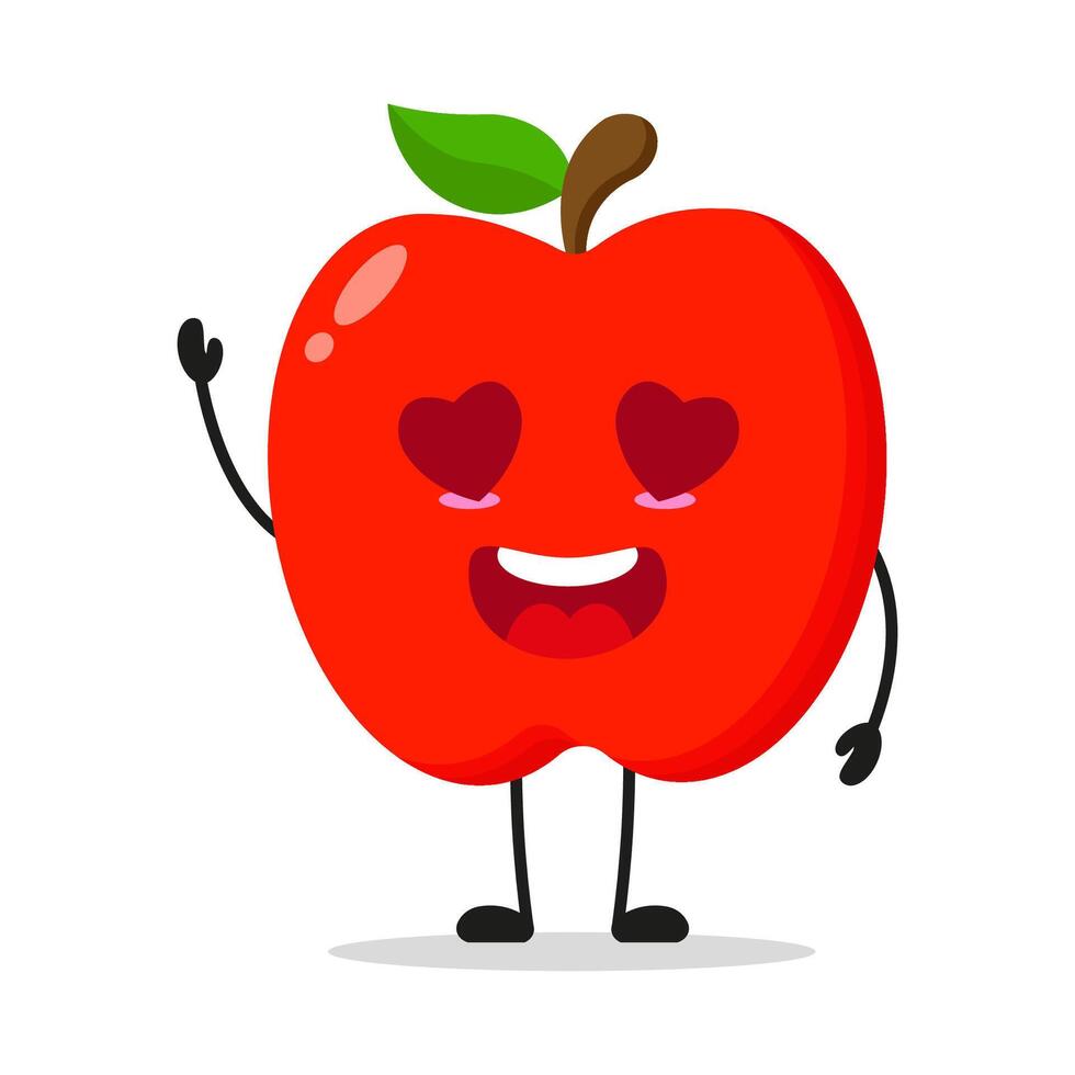 Cute happy red apple character. Funny fall in love fruit cartoon emoticon in flat style. apple emoji vector