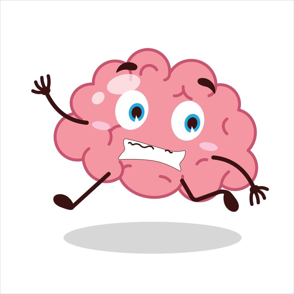 Cute terrified running expression of brain cartoon character vector