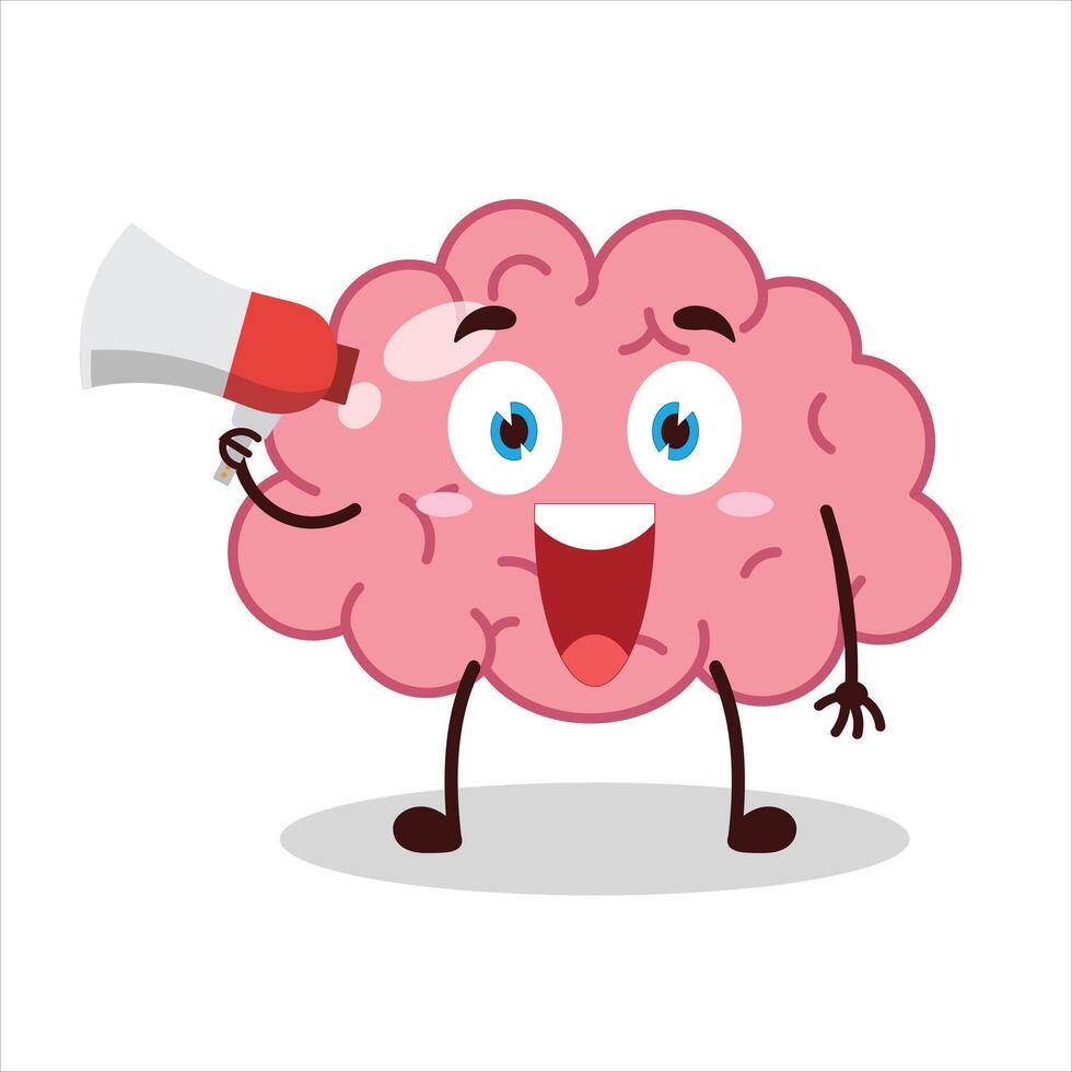 Cute happy expression of brain carry megaphone cartoon character vector