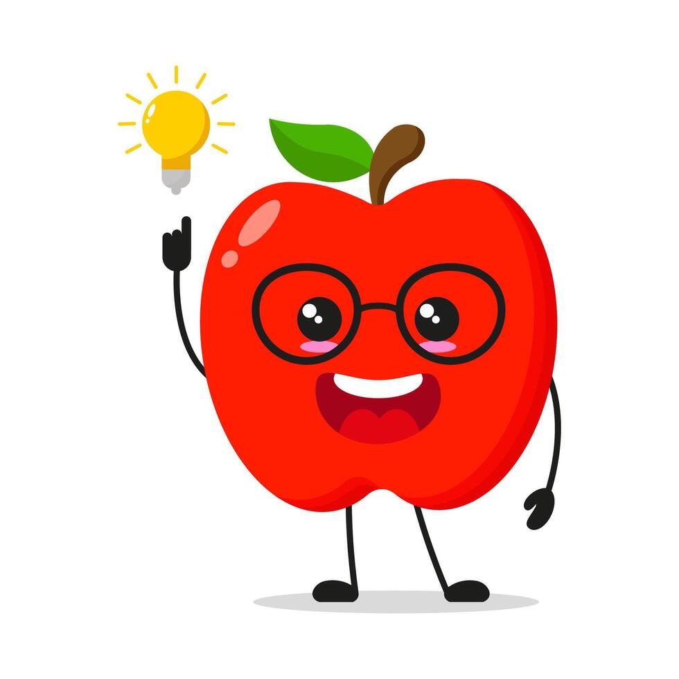 Cute smart red apple character. Funny fruit got inspiration idea cartoon emoticon in flat style. apple emoji vector