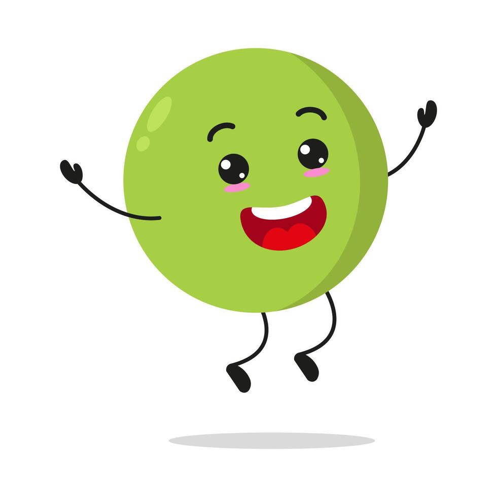 Cute happy peas character. Funny jump vegetable cartoon emoticon in flat style. bean emoji vector