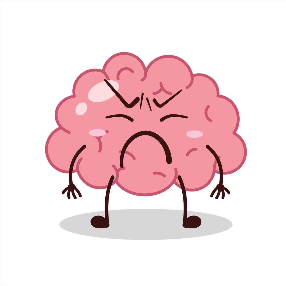 Cute annoyed expression of brain cartoon vector