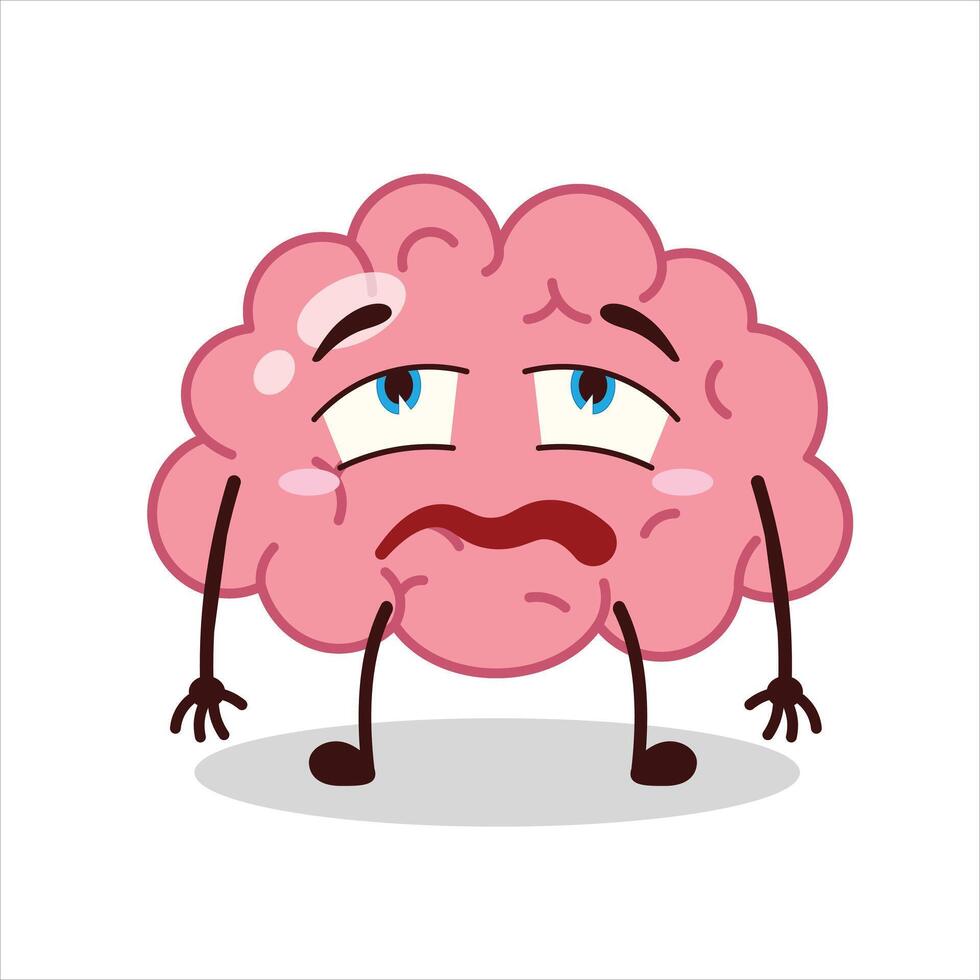 Cute bored expression of brain cartoon character vector