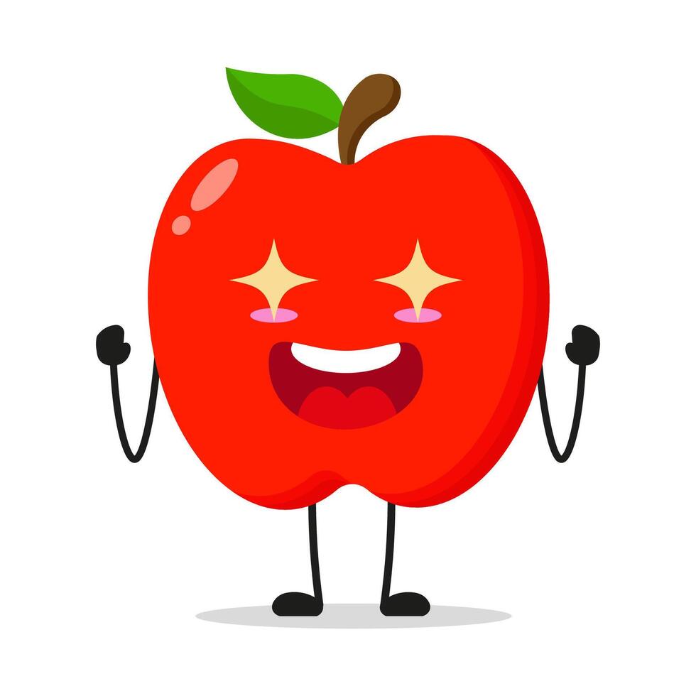 Cute excited red apple character. Funny electrifying fruit cartoon emoticon in flat style. apple emoji vector