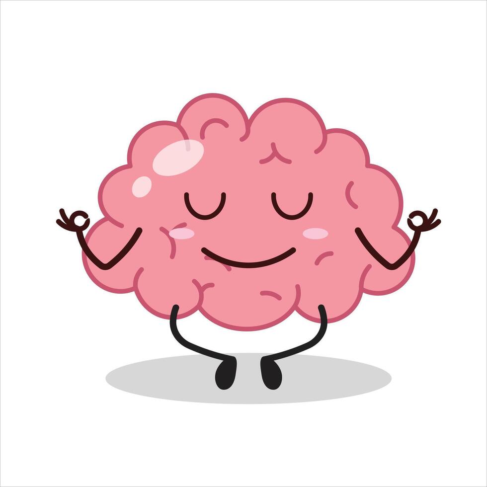 Cute yoga expression of brain cartoon character vector