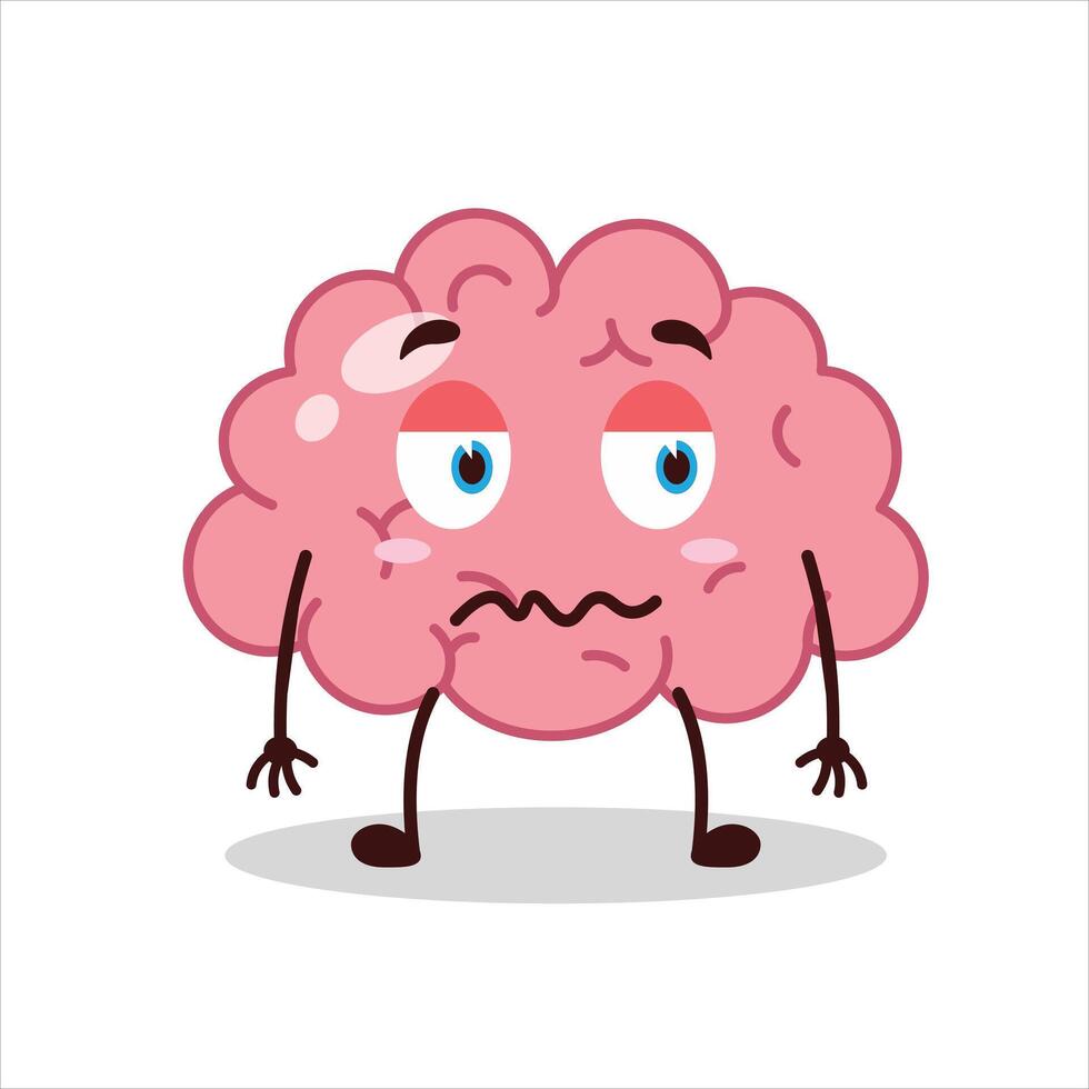 Cute grumpy expression of brain cartoon character vector