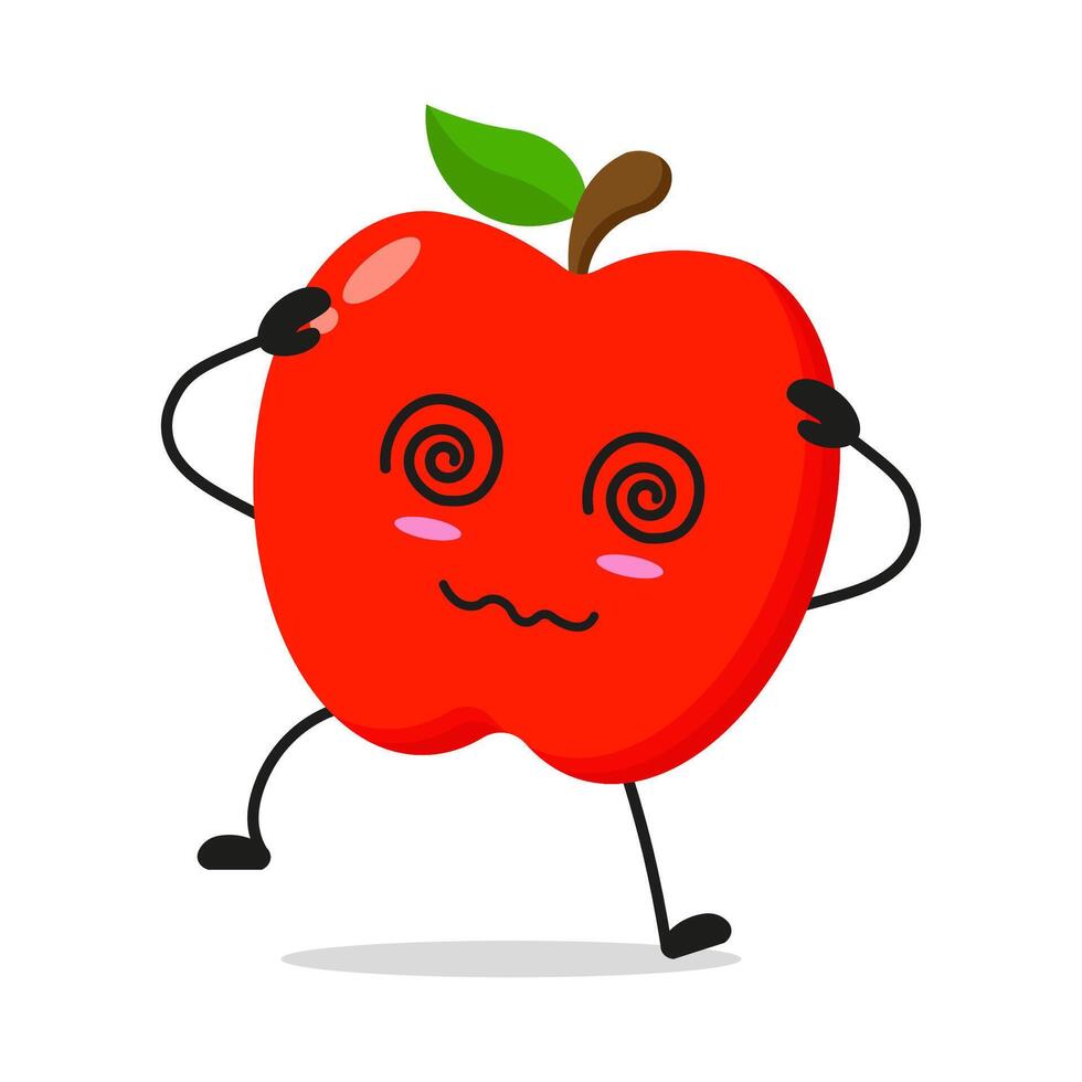 Cute dizzy red apple character. Funny confused fruit cartoon emoticon in flat style. apple emoji vector