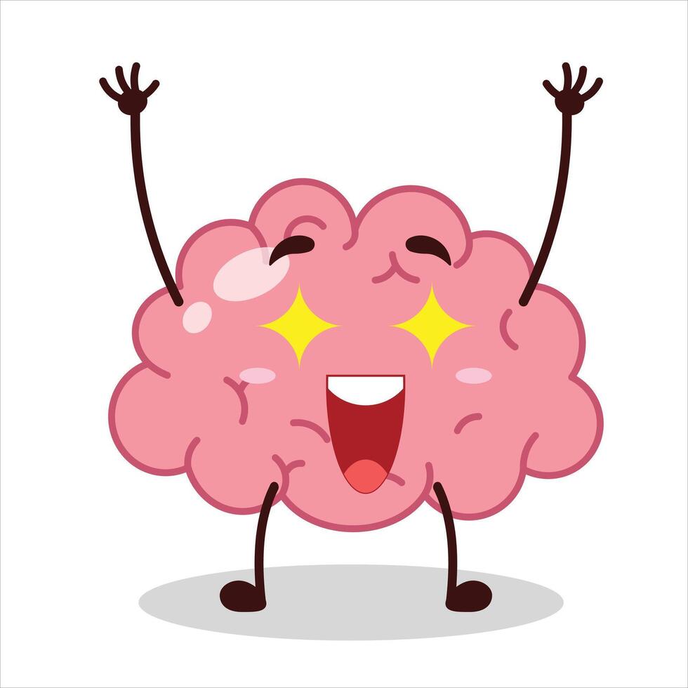 Cute excited expression of brain cartoon character vector