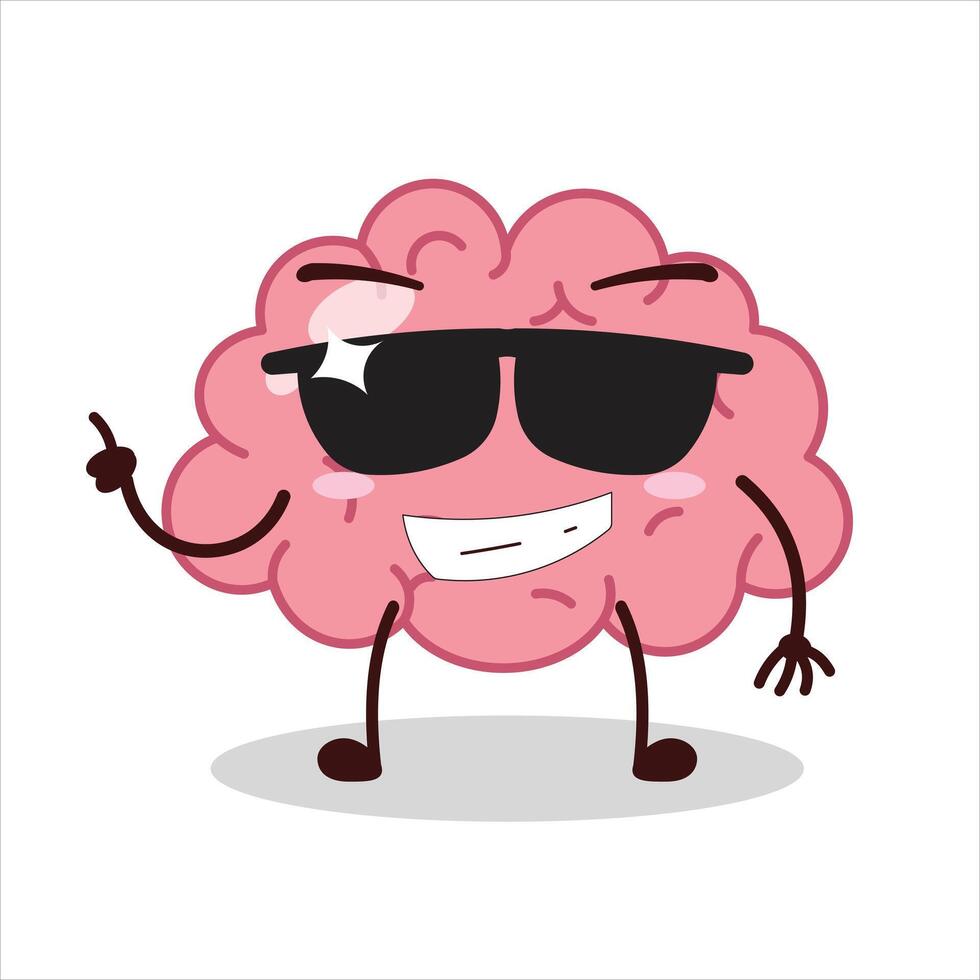 Cute cool expression of brain wear sunglasses cartoon character vector