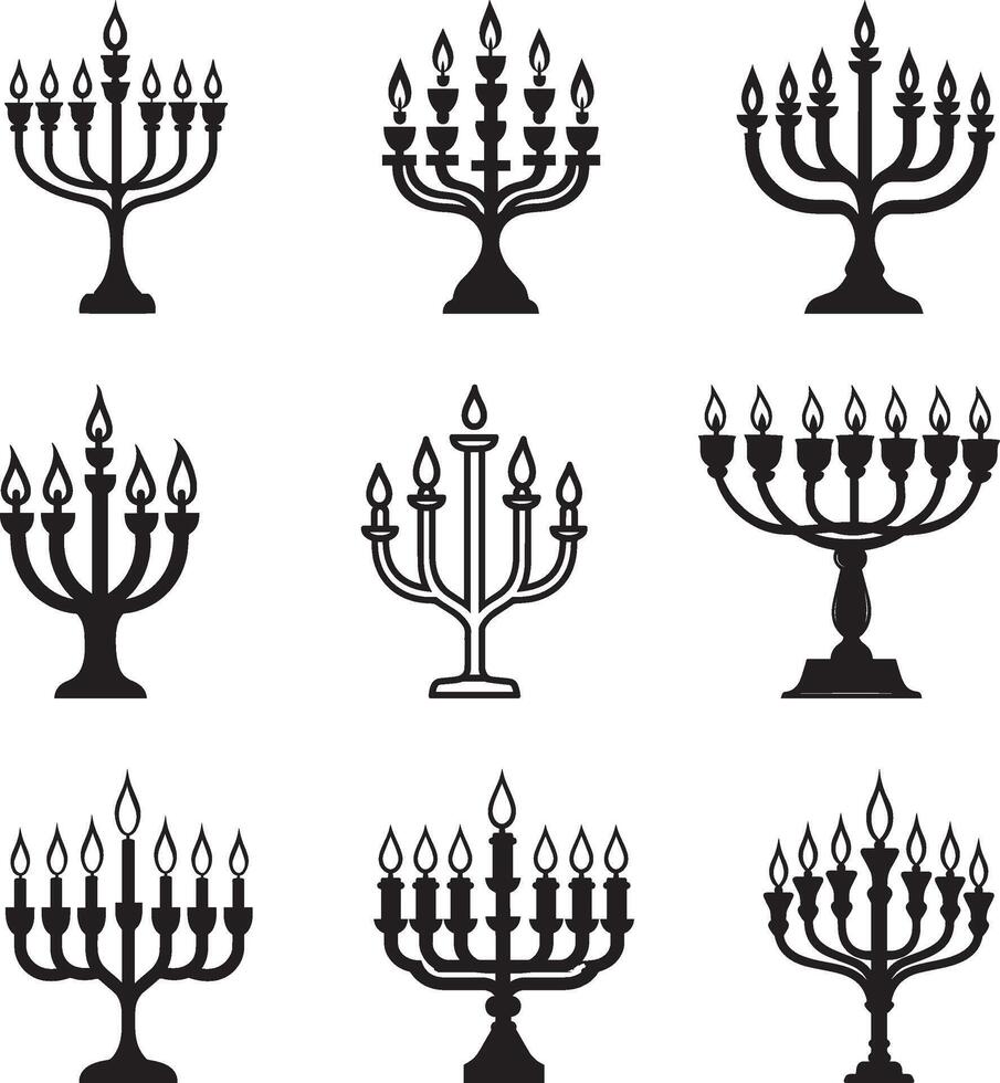 Collectiion of Menorah clean simple silhouette black vector