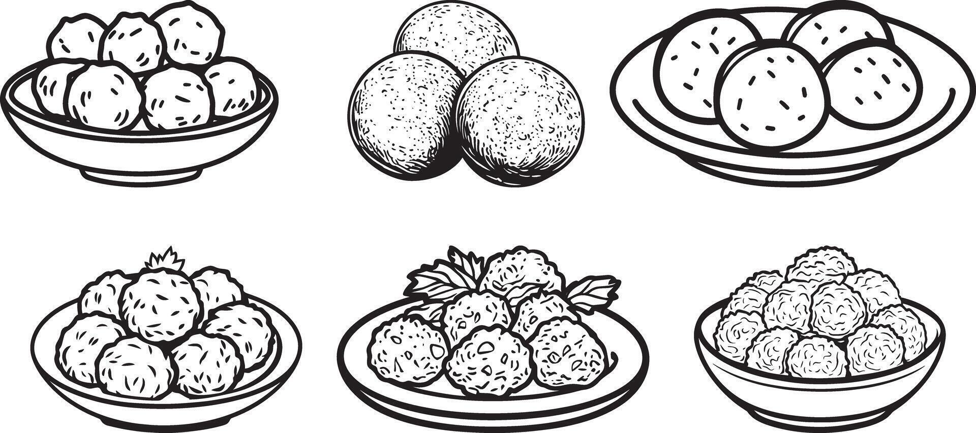 Collectiion of Falafel balls clean simple icon outline black vector
