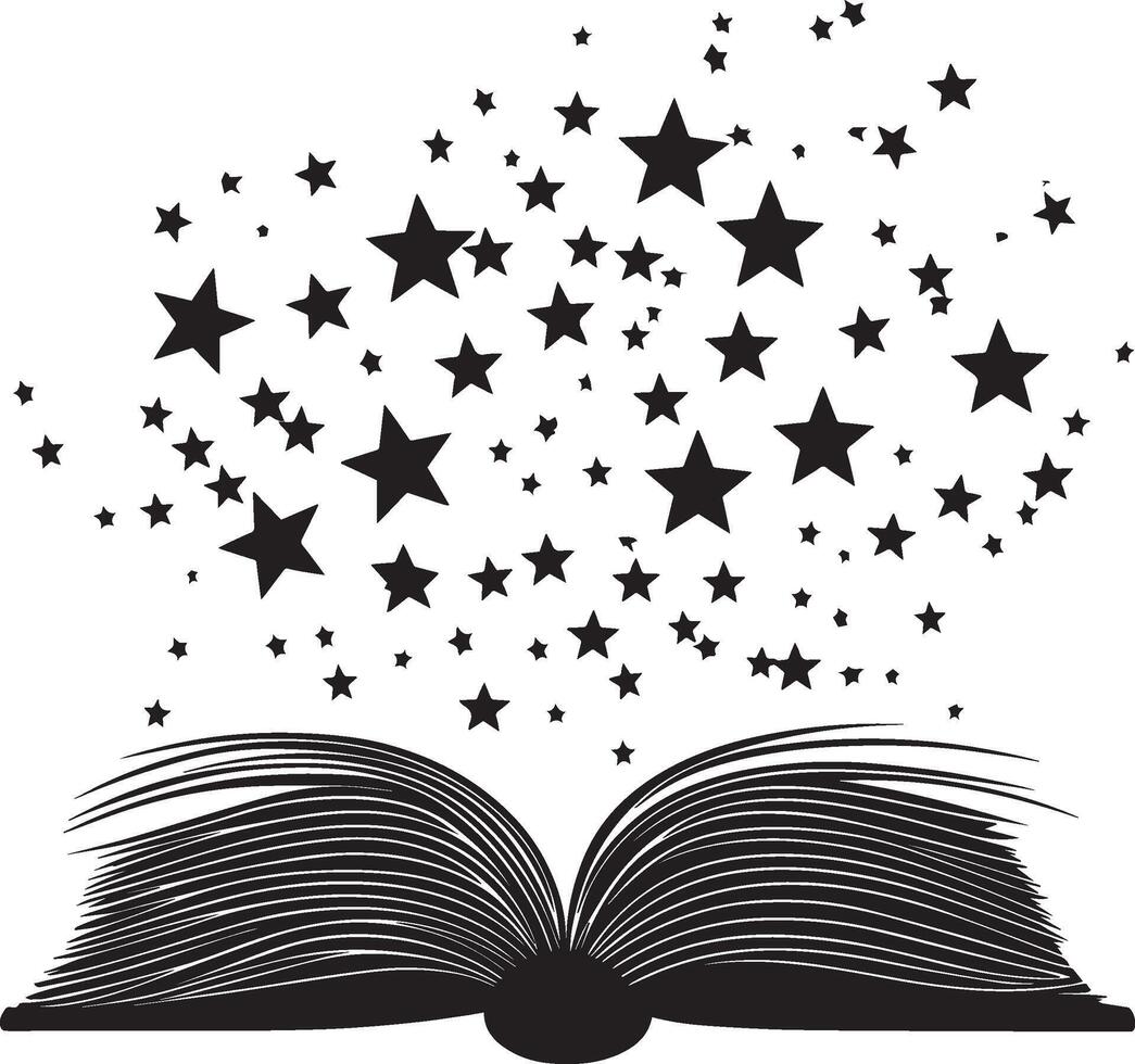 open book having stars rise out of it clean simple silhouette black vector