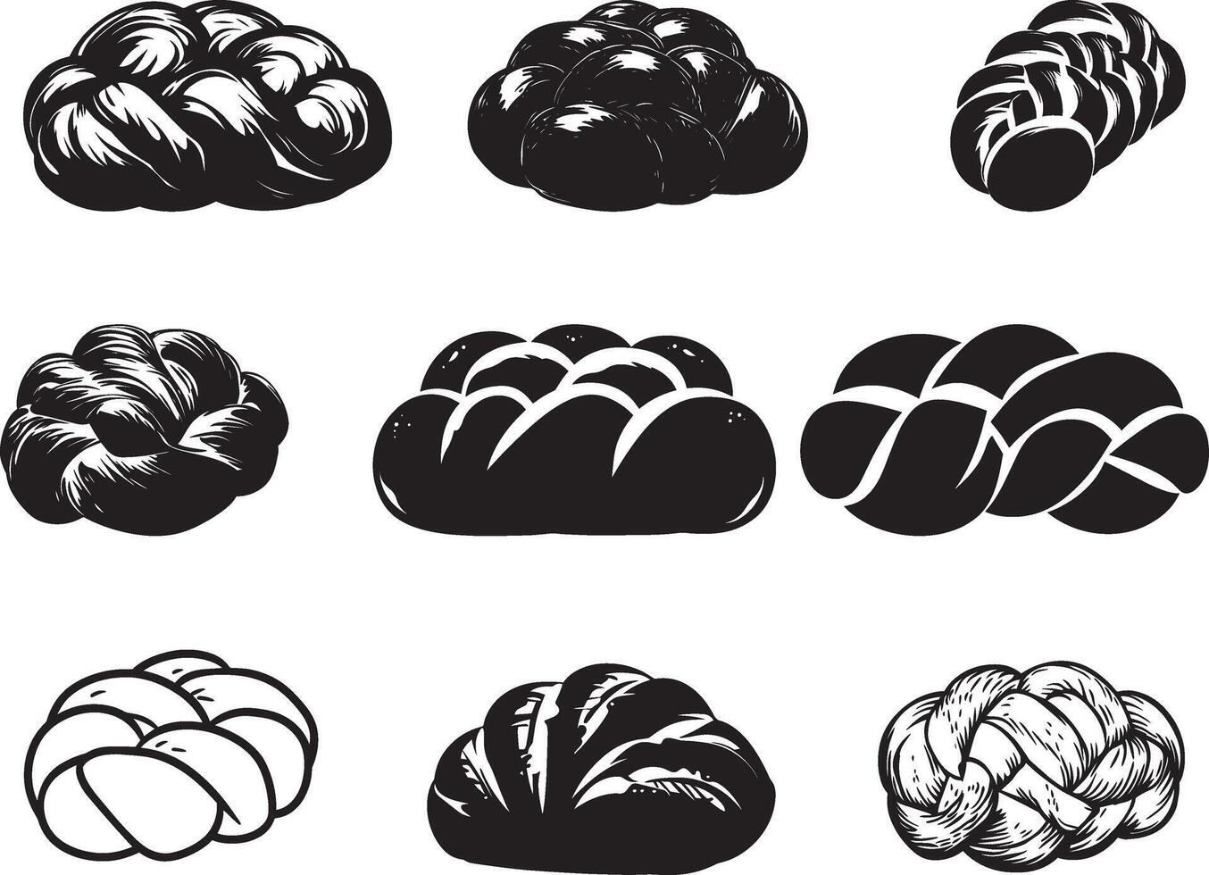 Collectiion of Challah Bread clean simple silhouette black vector