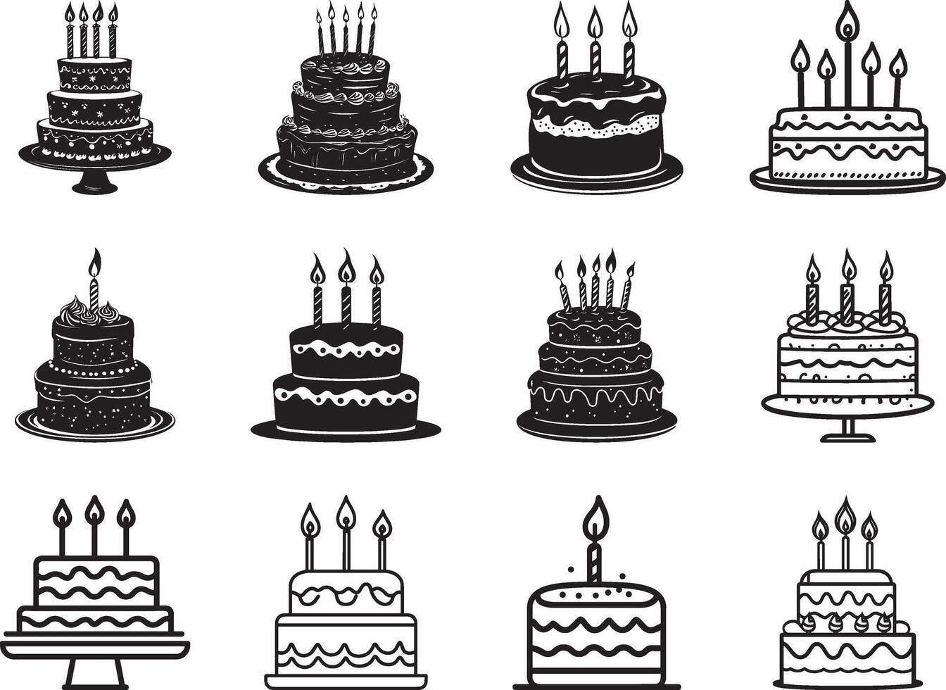 Colletion of birthday cake clean simple silhouette black vector