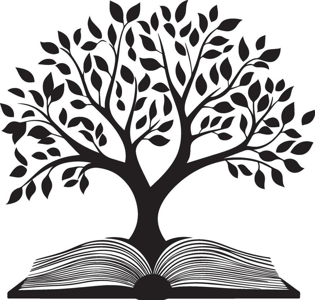 tree with an open book clean simple icon silhouette black vector