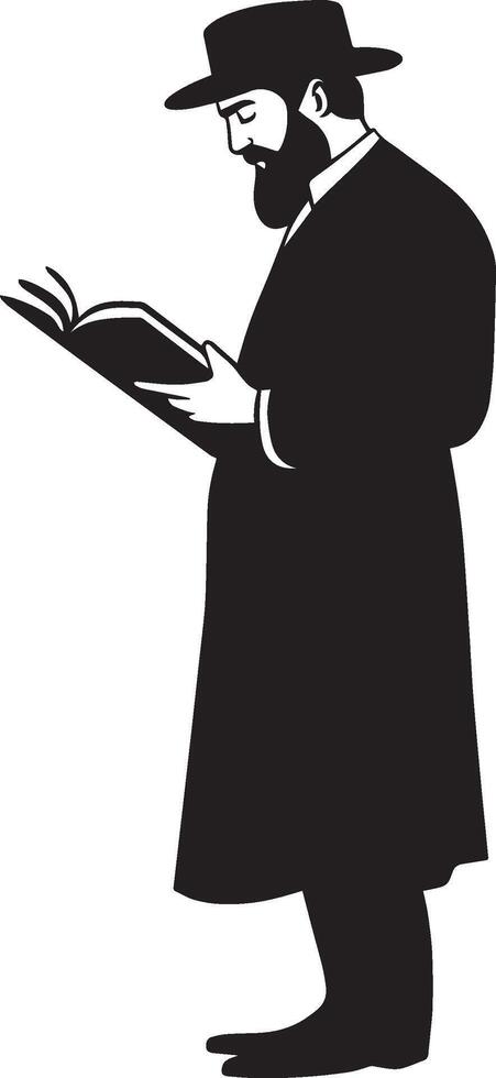 Jewish man holding holding open book clean simple silhouette black vector