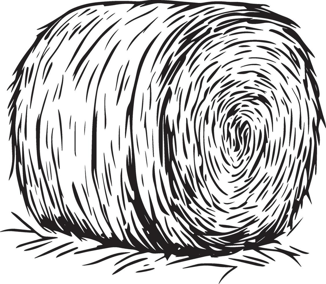 hay bale clean simple linear outline black vector