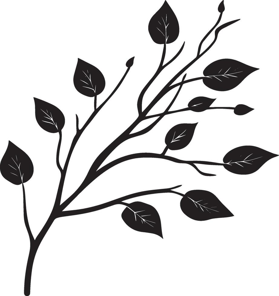 Autumn branch clean simple linear outline black vector