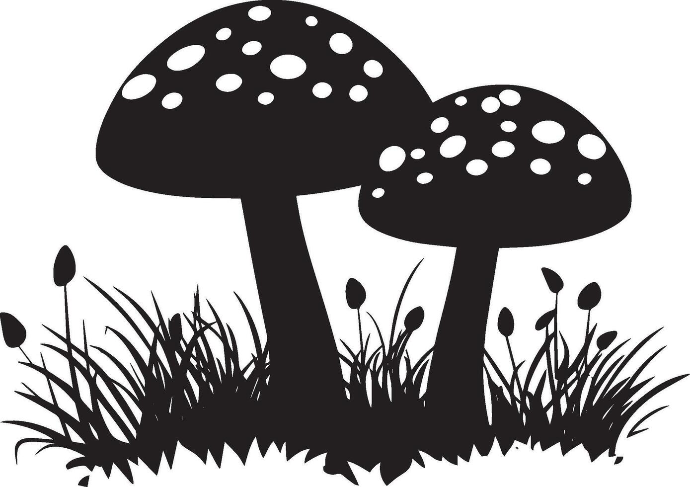 Red fly agarics in green moss clean simple icon silhouette black vector