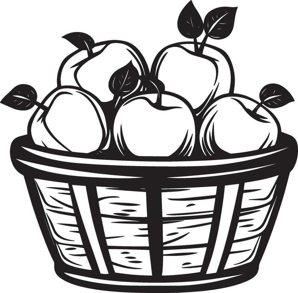 Apples In a Farm Basket clean simple icon outline black vector