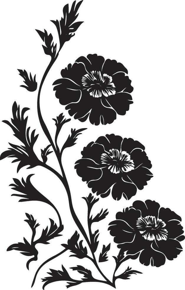 Corner style of marigold flowers clean simple icon silhouette black vector