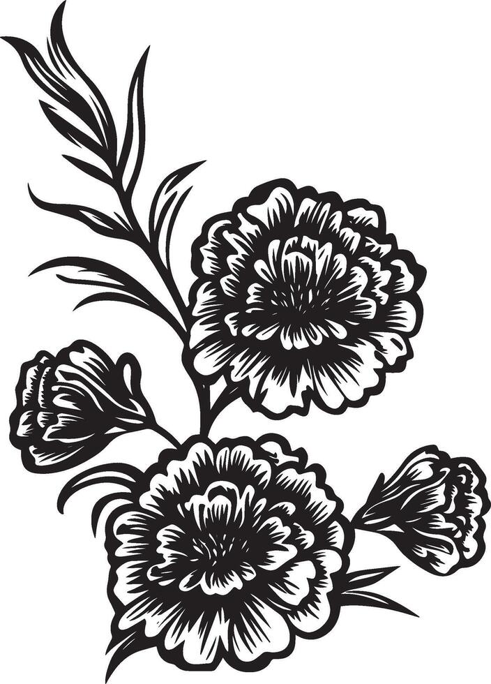 Corner style of marigold flowers clean simple icon outline black vector