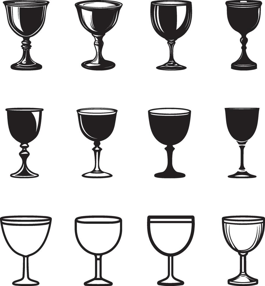 Collectiion of Goblet clean simple silhouette black vector