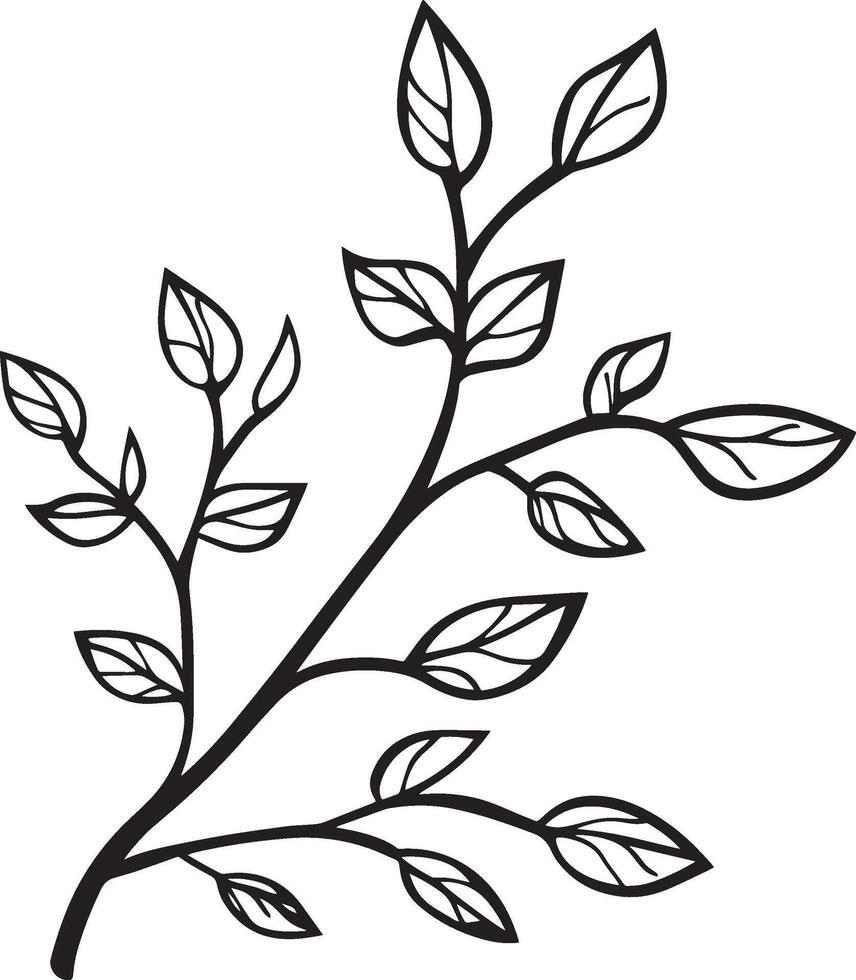 Autumn branch clean simple linear outline black vector