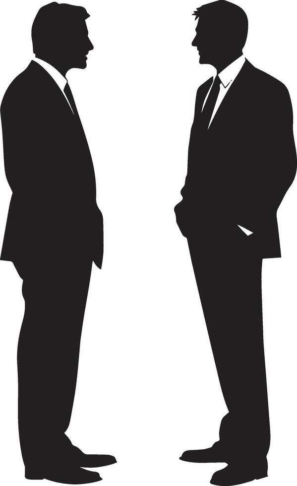 two men in suits talking in silhouette on a white background vector
